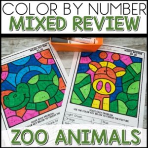 Color by Number Number Addition and Subtraction Worksheets Zoo Themed activities