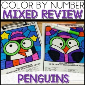 Color by Number Addition and Subtraction Worksheets Penguin Themed activities