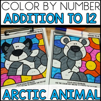 Addition to 12 Color by Number Worksheets Arctic Themed