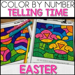 Color by Number Telling Time Worksheets Easter Themed