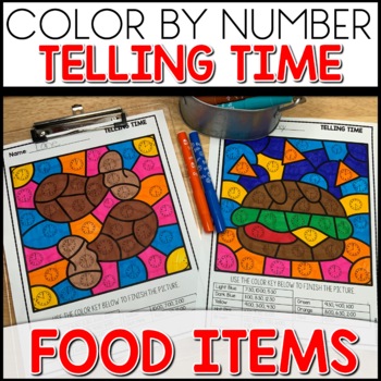 Telling Time Color By Number Worksheets Food Themed