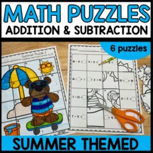 Addition and Subtraction to 20 Summer themed Math Puzzles