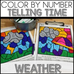 Telling Time Color By Number Worksheets Weather Themed