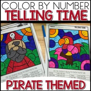 Telling Time Color By Number Worksheets PIRATE Themed