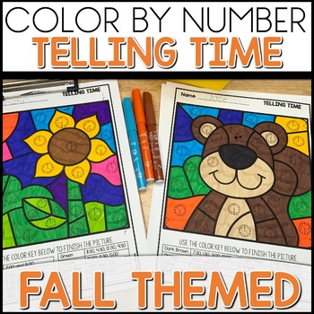 Fall Themed Telling Time Color By Number Worksheets