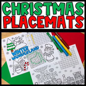 1st Grade Christmas Placemat Holiday Activity, Winter