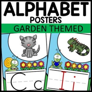 Garden themed alphabet posters classroom decor for elementary students, A-Z letter printables