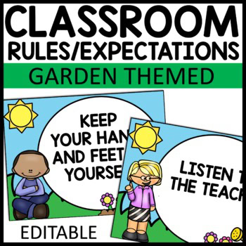 Garden themed classroom rules posters printable set for elementary teachers