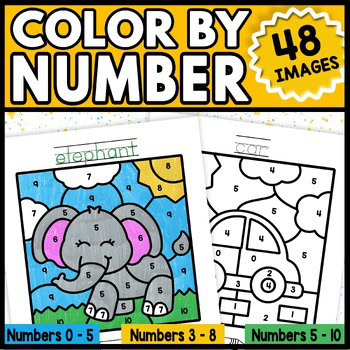 Color by Number 1-10 Kindergarten Math Worksheets Zoo