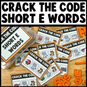 Crack the Code CVC Short E phonics task cards game for word work centers and small group instruction