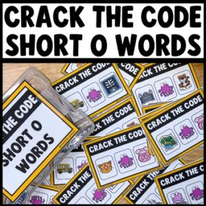 Crack the Code CVC Short O Phonics Mystery Word Task Cards Game for kindergarten word work