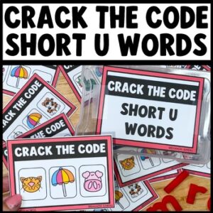Crack the Code CVC Short U Phonics Mystery Word Task Cards Game for kindergarten word work