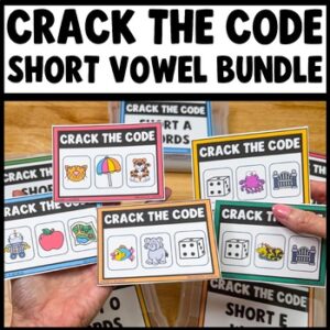 Crack the Code CVC Words Short Vowel Phonics Task Cards Game for Kindergarten Word Work