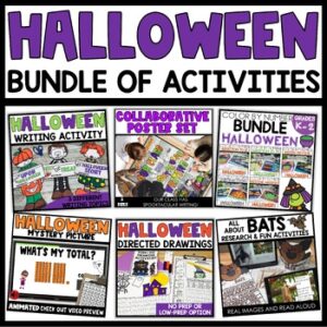 Halloween 1st Grade Bundle, Writing, Math, Bingo