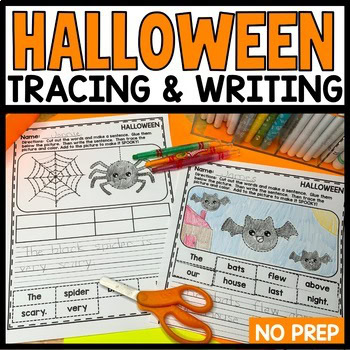 Halloween tracing and writing activity worksheets with scrambled sentences for kids art center