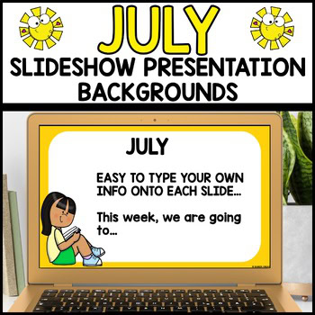 July Google Slides Templates with colorful daily agenda July backgrounds for digital classrooms