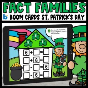 St. Patrick's Day Fact Family House Boom Cards activity with numbers to 12 for elementary math