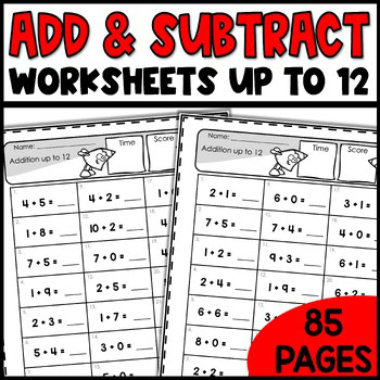 Math Worksheets Addition Subtraction Within 12, Grade 1