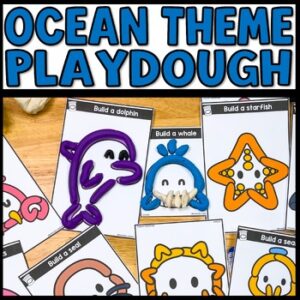 Ocean playdough mats for kids featuring sea creatures for fine motor and STEM morning activities