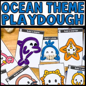 Ocean playdough mats for kids featuring sea creatures for fine motor and STEM morning activities
