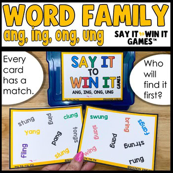 Word Families ing, ang, ong, ung Literacy Centers | Say it to Win it Games™