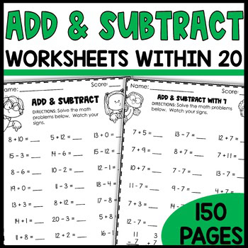 1st 2nd Grade Math Fluency Practice Packet Review Addition Subtraction within 20