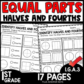 Partition Shapes into Equal Parts Halves and Fourths 1st Grade Geometry Worksheets