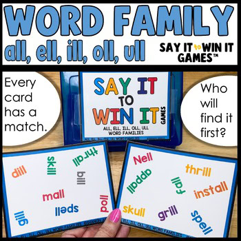 Word Family ell oll ill all Literacy Work Phonics | Say It to Win It Games™