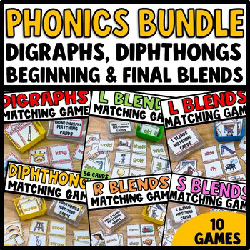 Phonics Blends and Digraphs Matching Game, Words Pictures