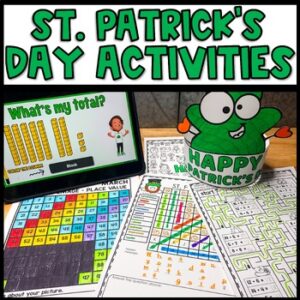 St. Patrick's Day crown headband math mystery picture word search activity for kids