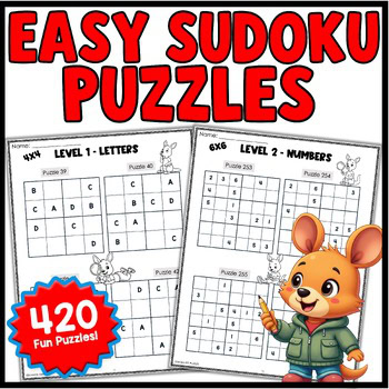 Sudoku Puzzles for Kids, Numbers, Letters, Mixed Levels