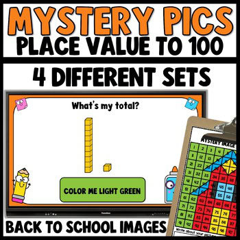 Back to School Mystery Picture Math Game Place Value to 100 Worksheets Set 2 thumbnail