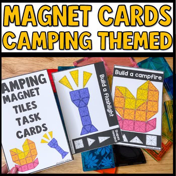 Camping magnet tile task cards for kids – magnetic tile building printables for light table activities