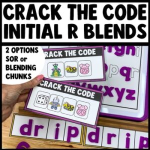 Crack the Code R Blends phonics task cards for br cr dr fr gr pr tr blend practice