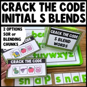 Crack the Code S Blends phonics task cards for sc sk sm sn sp st sw mystery word activities