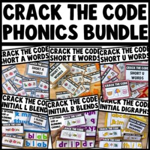 Crack the Code CVC Blends Digraphs Phonics Mystery Secret Word Task Cards Game Bundle