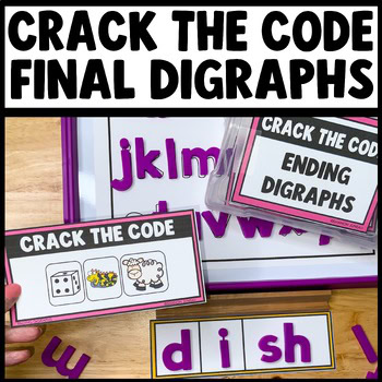 Crack the Code Final Digraphs Phonics Task Cards for sh ch wh th – Self-Checking Mystery Word Game