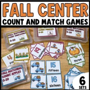 Fall autumn counting center matching numbers to quantities 0-20 math activity cards for kids