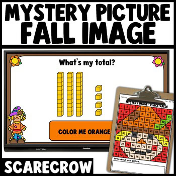 Fall scarecrow mystery picture math game place value to 100 worksheets for kids