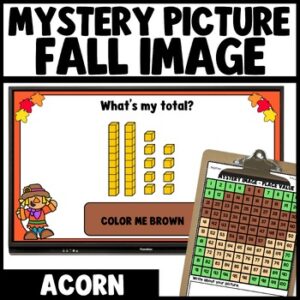 Fall autumn mystery picture math game place value to 100 acorn worksheet thumbnail