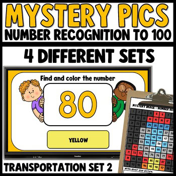 Number chart to 100 mystery picture transportation theme - number recognition games for kids