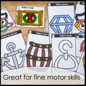 Pirate playdough mats for kids fine motor practice and morning activities with fun STEM task cards