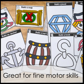 Pirate playdough mats for kids fine motor practice and morning activities with fun STEM task cards