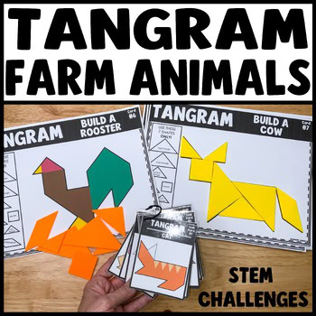 Tangram farm animals printable activity mats with STEM challenges for kids