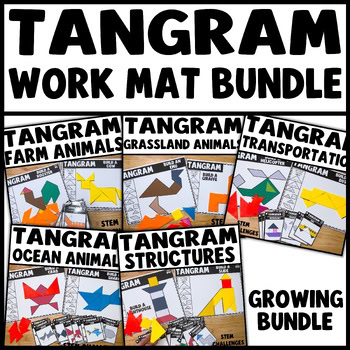 Tangram Puzzles Printable Activities Bundle with STEM Challenge Mats for Kids