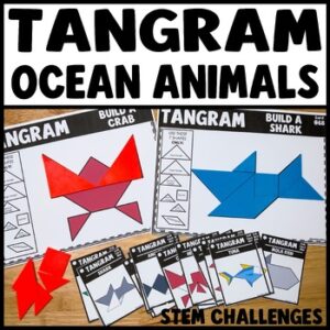 Tangram ocean animals printable activity mats with STEM challenges for kids