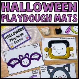 Halloween playdough mats for kids featuring fun seasonal designs for fine motor and sensory activities