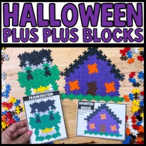 Halloween PLUS PLUS Blocks task cards for STEM soft start morning activities with interlocking block designs